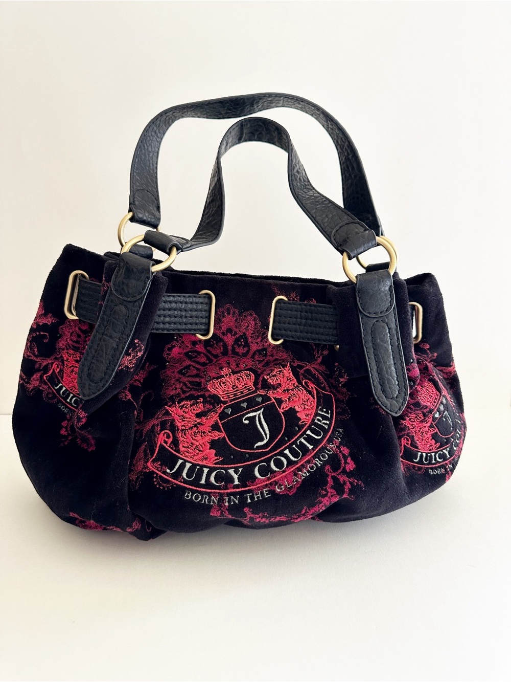 Juicy Couture Vintage Y2K Black velour Daydreamer Shoulder Bag